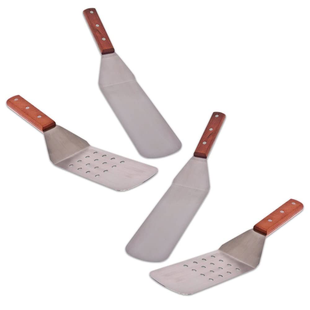 TrueCraftware - 4 Piece Combo - 14.5" Grill Turner BBQ Stainless Steel Spatulas - (2X) Perforated Turner and (2X) Solid Turner