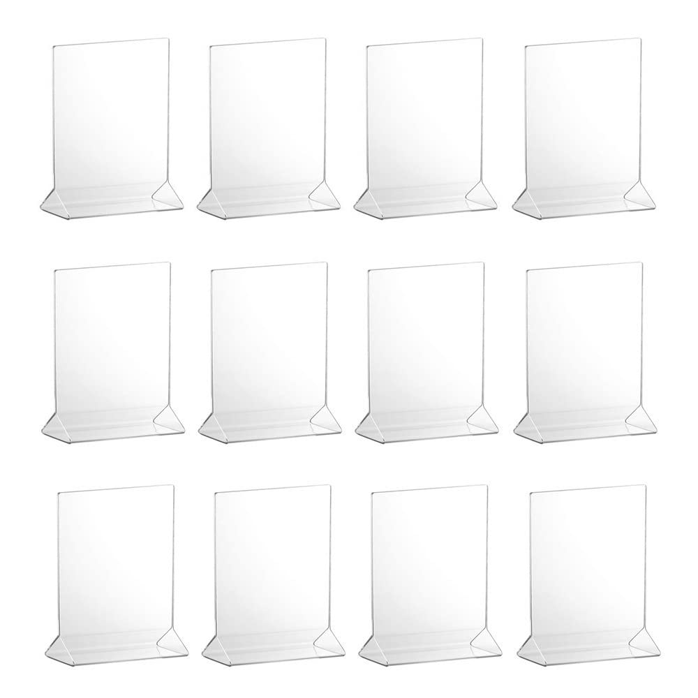 Set of 12 - TrueCraftware Clear Acrylic Menu Sign Photo Table Holders - Upright Table Desk Displays - 5 x 7 Inches