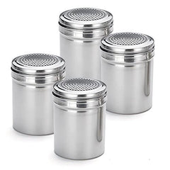 TrueCraftware Set of 4 - Stainless Steel Dredge Shakers - 10 Ounce - Spice Shaker - 10 oz Spice Dispenser for Cooking - Powder Sugar Shaker