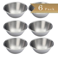Set of 6 - Stainless Steel Mixing Bowls - 6.5" Wide - Flat Bottom and Rim