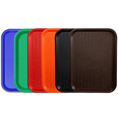 Set of 6 - TrueCraftware Plastic Fast Food Trays 10 x 14" - Cafeteria Trays - Food Serving Trays - Restaurant Trays - Assorted Colors
