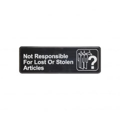 TrueCraftware ? Set of 2- Not Responsible for Lost or Stolen Articles Sign 9" x 3" with Easy Peel Self-Adhesive White on Black Color- Signs for Office Business Kitchen Restroom Waterproof Long-Lasting Self Adhesive for Indoor/Outdoor