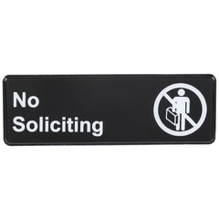 TrueCraftware ? Set of 2- No Soliciting Sign 9" x 3" with Easy Peel Self-Adhesive White on Black Color- Signs for Office Business Kitchen Restroom Waterproof Long-Lasting Self Adhesive for Indoor/Outdoor