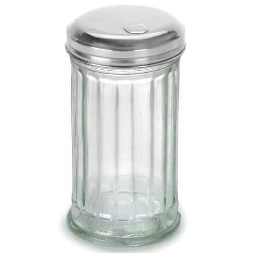 TrueCraftware - Glass Sugar Dispenser/Pourer/Shaker with Stainless Steel Lid w/Side Flap Cover - 12 Ounce