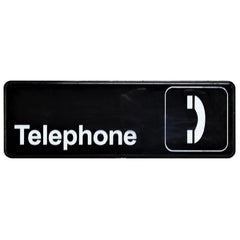 TrueCraftware ? Set of 2- Telephone Sign 9" x 3" with Easy Peel Self-Adhesive White on Black Color- Signs for Office Business Kitchen Restroom Waterproof Long-Lasting Self Adhesive for Indoor/Outdoor