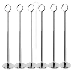 TrueCraftware ?Set of 6- Chrome Table Card Holder 14-1/2?, Chrome Plate Iron, 2-1/4" Diameter Base with 13-1/4" Pole Length and 1-1/4" Diameter Ring