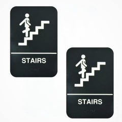 TrueCraftware ? Set of 2- Stairs Sign with Braille 6" x 9" with Easy Peel Self-Adhesive White on Black Color- Stair Door Signs Waterproof Long-Lasting Self Adhesive for Indoor/Outdoor Home or Business Use