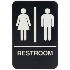 TrueCraftware ? Set of 2- Restroom Sign with Braille 6" x 9" with Easy Peel Self-Adhesive White on Black Color- Bathroom Signs Waterproof Long-Lasting Self Adhesive for Indoor/Outdoor Home or Business Use