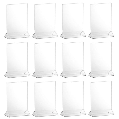 TrueCraftware Set of 12 - Clear Acrylic Menu Sign Photo Table Holders - Upright Table Desk Displays - 4 x 6 Inches