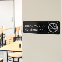 TrueCraftware ? Set of 2- Thank you For Not Smoking Sign 9" x 3" with Easy Peel Self-Adhesive White on Black Color- Signs for Office Business Kitchen Restroom Waterproof Long-Lasting Self Adhesive for Indoor/Outdoor