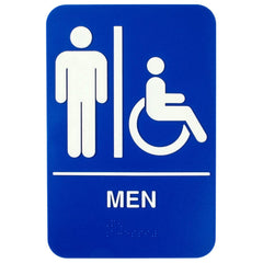 TrueCraftware ? Set of 2- Men / Wheelchair Accessible Restroom Sign with Braille 6" x 9" with Easy Peel Self-Adhesive White on Blue Color- Bathroom Sign Waterproof Long-Lasting Self Adhesive for Indoor/Outdoor Home or Business Use