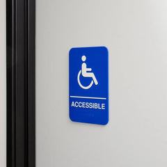 TrueCraftware ? Set of 2- Wheelchair Accessible Restroom Sign with Braille 6" x 9" with Easy Peel Self-Adhesive White on Blue Color- Bathroom Sign Waterproof Long-Lasting Self Adhesive for Indoor/Outdoor Home or Business Use