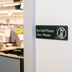 TrueCraftware ? Set of 2- No Cell Phone Use Sign 9" x 3" with Easy Peel Self-Adhesive White on Black Color- Signs for Office Business Kitchen Restroom Waterproof Long-Lasting Self Adhesive for Indoor/Outdoor