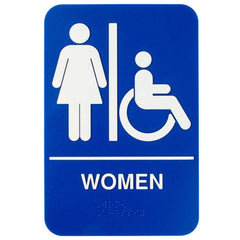 TrueCraftware ? Set of 2- Women/ Wheelchair Accessible Restroom Sign with Braille 6" x 9" with Easy Peel Self-Adhesive White on Blue Color- Bathroom Sign Waterproof Long-Lasting Self Adhesive for Indoor/Outdoor Home or Business Use