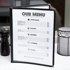 Set of 100 - TrueCraftware Restaurant Menu Covers - 8 1/2" x 11" - Double Fold Cover - Double Stitched with Black Binding - Page Protectors