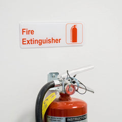 TrueCraftware ? Set of 2- Fire Extinguisher Sign 9" x 3" with Easy Peel Self-Adhesive Red on White Color- Signs for Office Business Kitchen Restroom Waterproof Long-Lasting Self Adhesive for Indoor/Outdoor