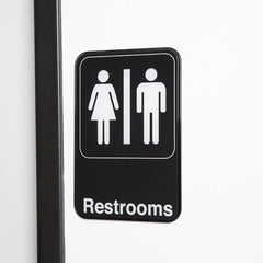 TrueCraftware ? Set of 2- Restrooms Sign 6" x 9" with Easy Peel Self-Adhesive White on Black Color- Bathroom Sign Waterproof Long-Lasting Self Adhesive for Indoor/Outdoor Home or Business Use