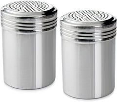 TrueCraftware Set of 2 - Stainless Steel Dredge Shakers - 10 Ounce - Spice Shaker - 10 oz Spice Dispenser for Cooking - Powder Sugar Shaker
