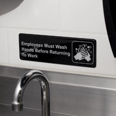 TrueCraftware ? Set of 2- Employees Must Wash Hands Before Returning to Work Sign 9" x 3" with Easy Peel Self-Adhesive White on Black Color- Signs for Office Business Kitchen Restroom Waterproof Long-Lasting Self Adhesive for Indoor/Outdoor