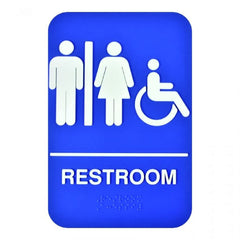 TrueCraftware ? Set of 2- Restroom /Accessible Sign with Braille 6" x 9" with Easy Peel Self-Adhesive White on Blue Color- Bathroom Sign Waterproof Long-Lasting Self Adhesive for Indoor/Outdoor Home or Business Use