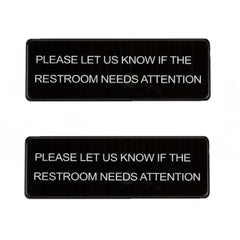 TrueCraftware ? Set of 2- Please Let Us Know If the Restroom Needs Attention Sign 9" x 3" with Easy Peel Self-Adhesive White on Black Color- Signs for Office Business Kitchen Restroom Waterproof Long-Lasting Self Adhesive for Indoor/Outdoor