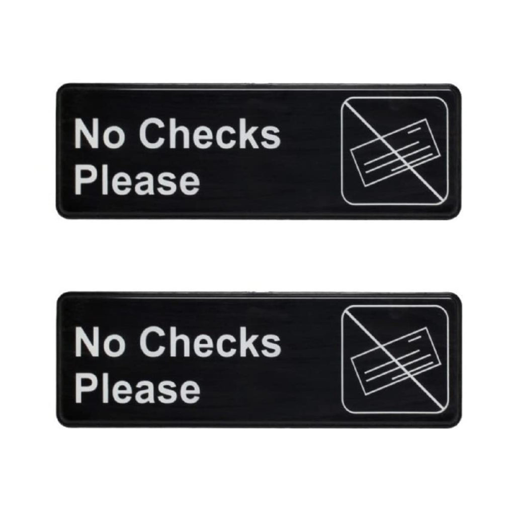 TrueCraftware ? Set of 2- No Checks Please Sign 9" x 3" with Easy Peel Self-Adhesive White on Black Color- Signs for Office Business Kitchen Restroom Waterproof Long-Lasting Self Adhesive for Indoor/Outdoor
