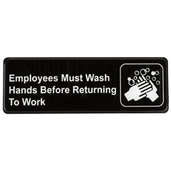 TrueCraftware ? Set of 2- Employees Must Wash Hands Before Returning to Work Sign 9" x 3" with Easy Peel Self-Adhesive White on Black Color- Signs for Office Business Kitchen Restroom Waterproof Long-Lasting Self Adhesive for Indoor/Outdoor