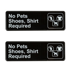 TrueCraftware ? Set of 2- No Pets/Shoes, Shirt Required Sign 9" x 3" with Easy Peel Self-Adhesive White on Black Color- Signs for Office Business Kitchen Restroom Waterproof Long-Lasting Self Adhesive for Indoor/Outdoor