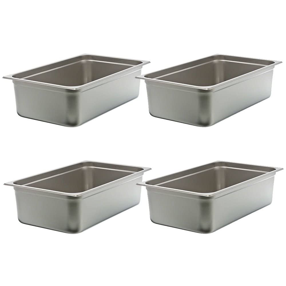 Set of 4 - TrueCraftware - Stainless Steel Full Size 6" Deep Anti-Jam Steam Table Pan 20?" x12?" x6" - NFS Listed - Steam Table Pan for Catering, Steam Table or Salad Bar - 21 Quart Capacity
