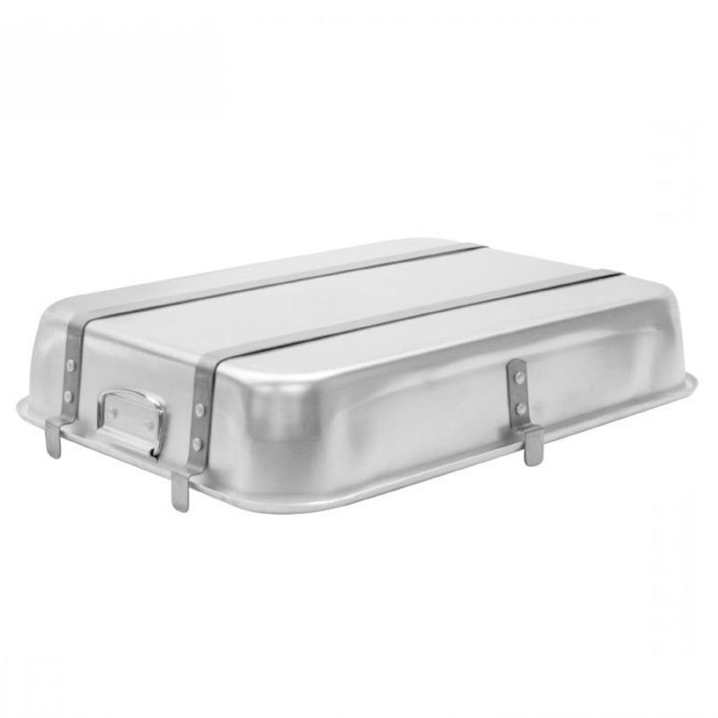 TrueCraftware ? 18" x 24" x 4-1/2" Aluminum Top Double Roaster Pan with dual straps and lug - Roasting Pan Turkey Roaster Pan Broiler Pan Great for Chicken Lamb and Vegetable