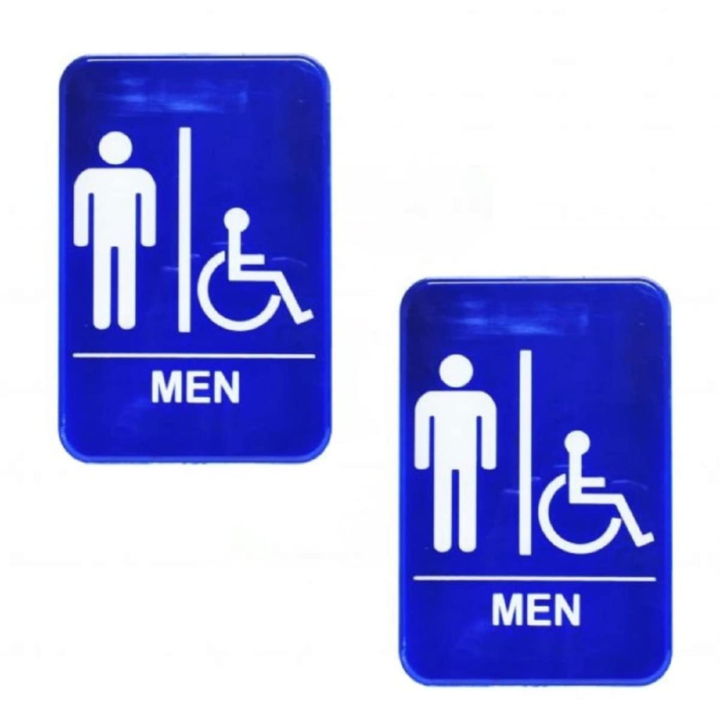 TrueCraftware ? Set of 2- Men/ Wheelchair Accessible Restroom Sign 6" x 9" with Easy Peel Self-Adhesive White on Blue Color- Bathroom Signs Waterproof Long-Lasting Self Adhesive for Indoor/Outdoor Home or Business Use