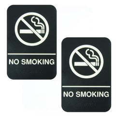 TrueCraftware ? Set of 2- No Smoking Sign with Braille 6" x 9" with Easy Peel Self-Adhesive White on Black Color- Waterproof Long-Lasting Self Adhesive for Indoor/Outdoor Home or Business Use