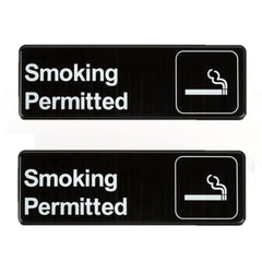 TrueCraftware ? Set of 2- Smoking Permitted Sign 9" x 3" with Easy Peel Self-Adhesive White on Black Color- Signs for Office Business Kitchen Restroom Waterproof Long-Lasting Self Adhesive for Indoor/Outdoor