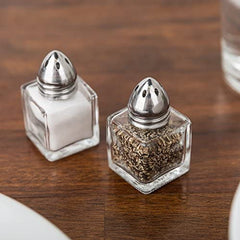 TrueCraftware - Set of 48-1/2 oz Mini Salt Shakers - Mini Square Cube Glass Salt and Pepper Shakers with Polished Chrome Top - 0.5 Ounce Individual Shakers for Restaurants or Weddings