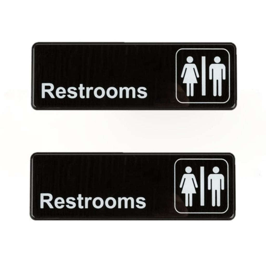 TrueCraftware ? Set of 2- Restrooms Sign 9" x 3" with Easy Peel Self-Adhesive White on Black Color- Signs for Office Business Kitchen Restroom Waterproof Long-Lasting Self Adhesive for Indoor/Outdoor