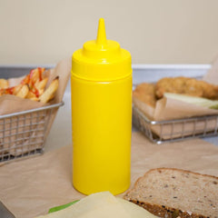 TrueCraftware- Set of 6- Squeeze Condiment Wide Mouth Dispensing Bottles 16 oz Yellow- Plastic Squeeze Bottle For Sauces Spreads Ketchup Mustard Mayo Hot sauces and Olive oil