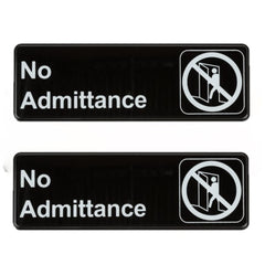 TrueCraftware ? Set of 2- No Admittance Sign 9" x 3" with Easy Peel Self-Adhesive White on Black Color- Signs for Office Business Kitchen Restroom Waterproof Long-Lasting Self Adhesive for Indoor/Outdoor