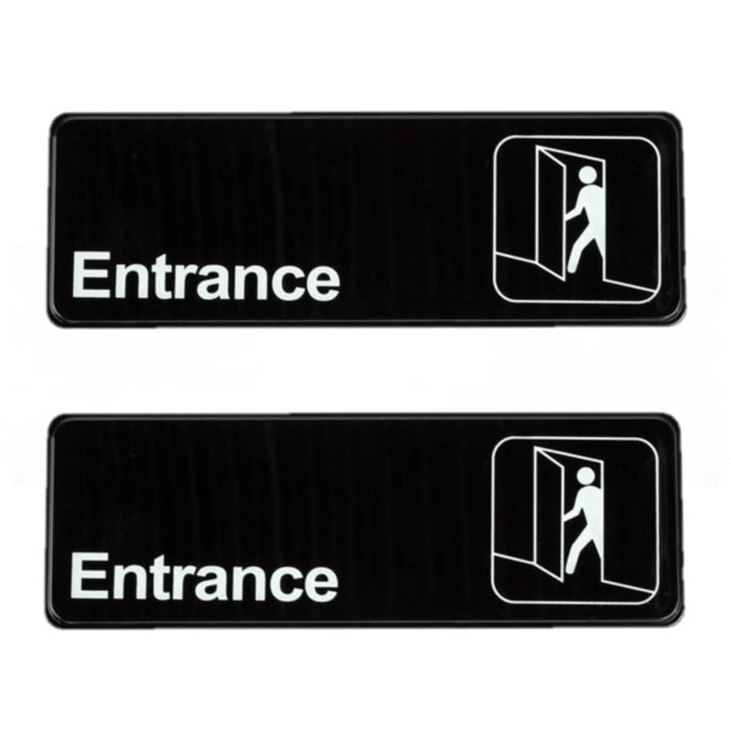 TrueCraftware ? Set of 2- Entrance Sign 9" x 3" with Easy Peel Self-Adhesive White on Black Color- Signs for Office Business Kitchen Restroom Waterproof Long-Lasting Self Adhesive for Indoor/Outdoor