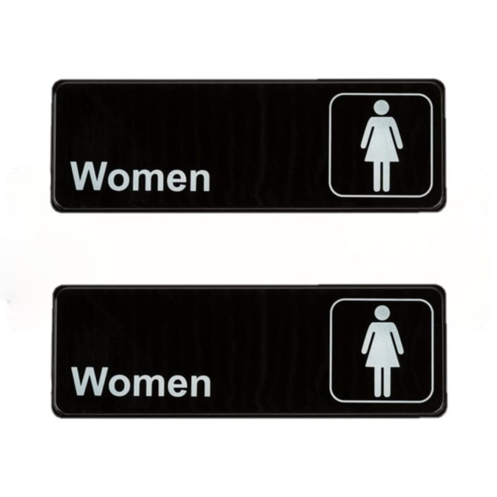 TrueCraftware ? Set of 2- Women Sign 9" x 3" with Easy Peel Self-Adhesive White on Black Color- Signs for Office Business Kitchen Restroom Waterproof Long-Lasting Self Adhesive for Indoor/Outdoor