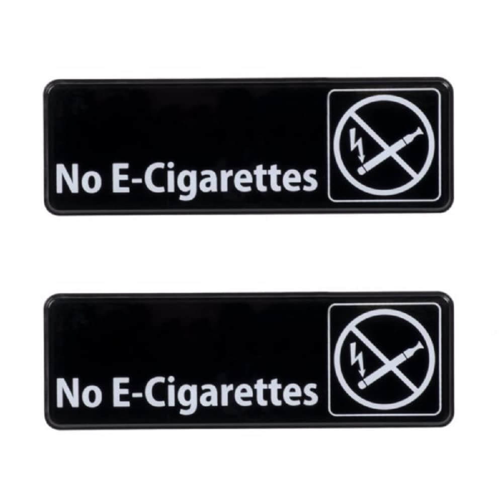 TrueCraftware ? Set of 2- No E-Cigarettes Sign 9" x 3" with Easy Peel Self-Adhesive White on Black Color- Signs for Office Business Kitchen Restroom Waterproof Long-Lasting Self Adhesive for Indoor/Outdoor