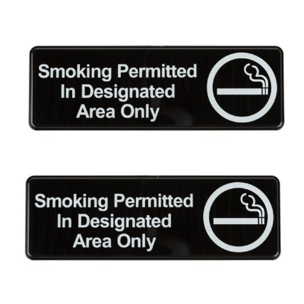 TrueCraftware ? Set of 2- Smoking Permitted in Designated Area Only Sign 9" x 3" with Easy Peel Self-Adhesive White on Black Color- Signs for Office Business Kitchen Restroom Waterproof Long-Lasting Self Adhesive for Indoor/Outdoor