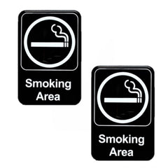 TrueCraftware ? Set of 2- Smoking Area Sign 6" x 9" with Easy Peel Self-Adhesive White on Black Color- Waterproof Long-Lasting Self Adhesive for Indoor/Outdoor Home or Business Use