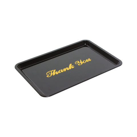 TrueCraftware - Set of 12 ? Plastic Tip Tray with Gold Thank You Imprint, Black Color -4 1/2