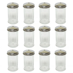 TrueCraftware ? Set of 12 - Stainless Steel 12 oz. Sugar/Cheese Shaker Pourer with Hole Cap- Paneled design Sugar Cinnamon Sugar Pepper Powder Cocoa Shaker for Kitchen and Restaurants