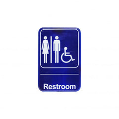 TrueCraftware ? Set of 2- Restrooms/Accessible Bathroom Sign 6" x 9" with Easy Peel Self-Adhesive White on Blue Color- Waterproof Long-Lasting Self Adhesive for Indoor/Outdoor Home or Business Use