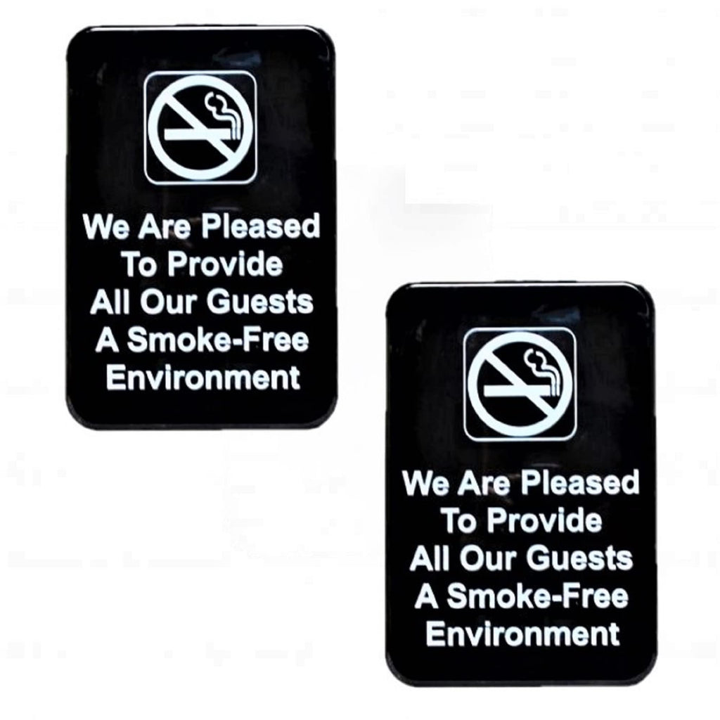 TrueCraftware ? Set of 2- We Are Pleased To Provide All Our Guests A Smoke-Free Environment 6" x 9" with Easy Peel Self-Adhesive- Waterproof Self Adhesive for Indoor/Outdoor Home or Business Use