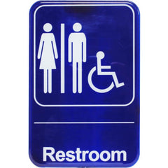 TrueCraftware ? Set of 2- Restrooms/Accessible Bathroom Sign 6" x 9" with Easy Peel Self-Adhesive White on Blue Color- Waterproof Long-Lasting Self Adhesive for Indoor/Outdoor Home or Business Use
