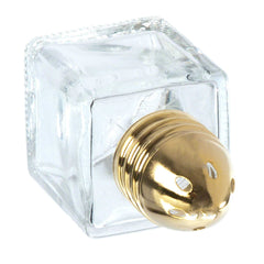 (Set of 24) Mini Salt & Pepper Shakers, Cube Shape, Glass Body, Polished Gold Plated Top