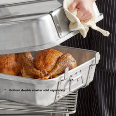 TrueCraftware ? 18" x 24" x 4-1/2" Aluminum Top Double Roaster Pan with dual straps and lug - Roasting Pan Turkey Roaster Pan Broiler Pan Great for Chicken Lamb and Vegetable