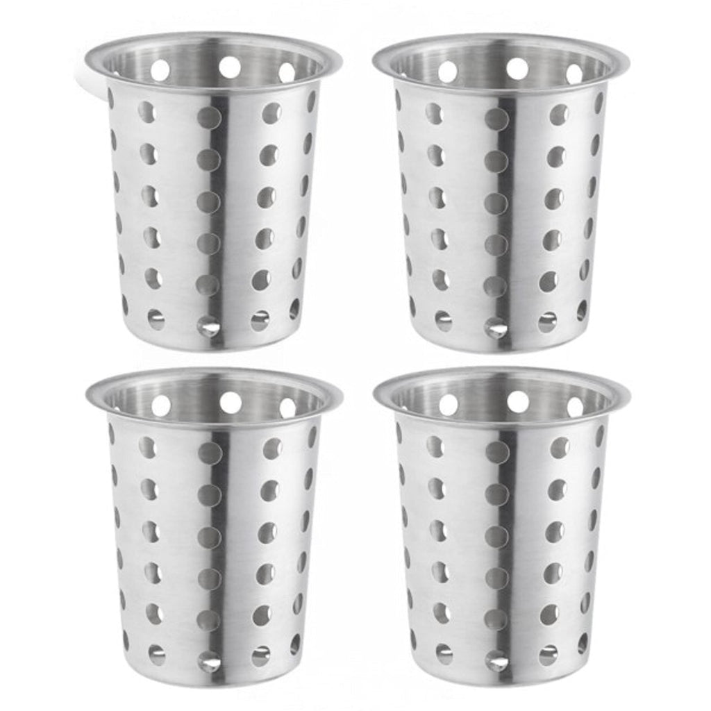 TrueCraftware ? Set of 4 - Flatware Cylinder with outer lip, Stainless Steel - Kitchen Tools Flatware Holder Utensil Drying Cylinder Countertop Silverware Caddy
